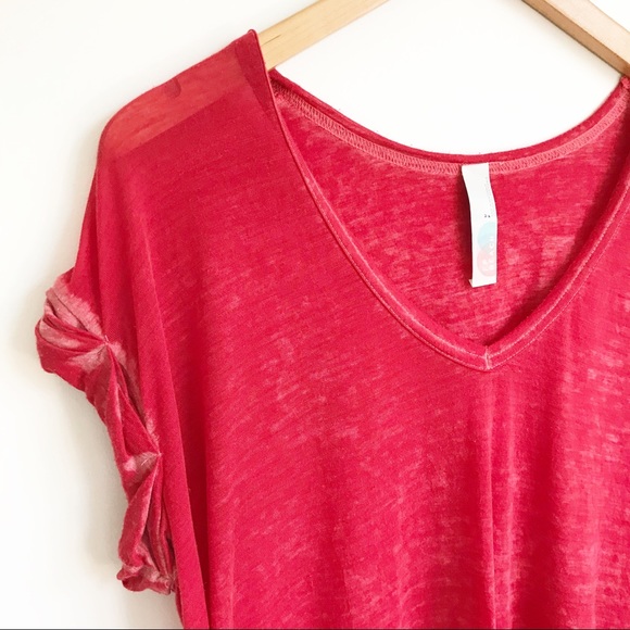 FREE PEOPLE BEACH Red Short Sleeve Burnout Tee - Picture 2 of 5